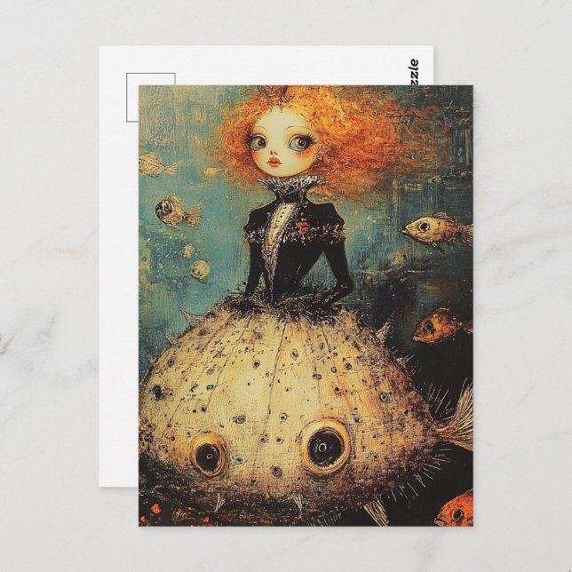 Woman in a Puffer Fish Dress Fashion Postcard (Front/Back)