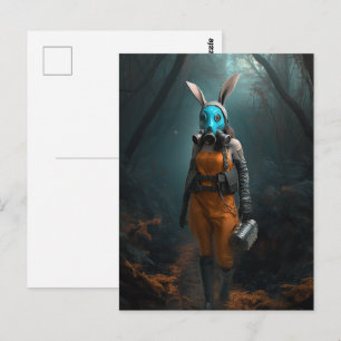 Woman in a Rabbit Ear Gas Mask Postcard
