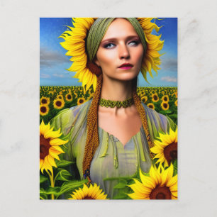 Woman in a Sunflower Field Postcard