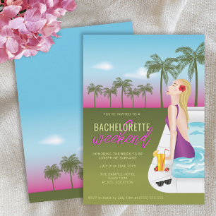 Woman In A Swimming Pool Bachelorette Weekend Trip Invitation