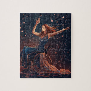 Woman in a wheelchair dances joyfully jigsaw puzzle