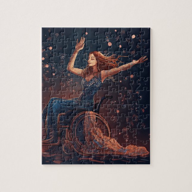 Woman in a wheelchair dances joyfully jigsaw puzzle (Vertical)