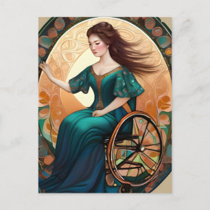 Woman in a wheelchair dances joyfully postcard