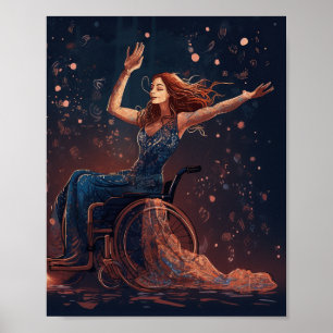 Woman in a wheelchair dances joyfully poster