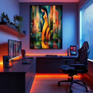 Woman in a Yellow Dress - Cubist Minimalist Vision Poster