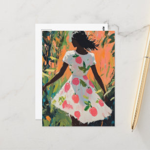 Woman in an apple dress postcard