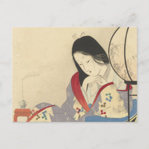 Woman in an Interior by a Lamp   1890-1908 Postcard