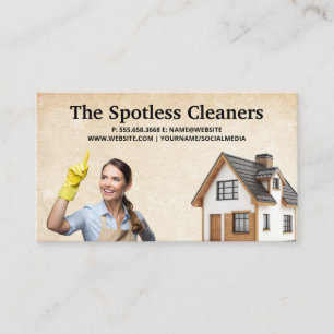 Woman in Apron and Gloves Modern Home Business Card