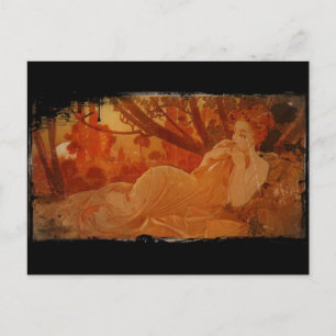 Woman in Autumn Leaves Postcard