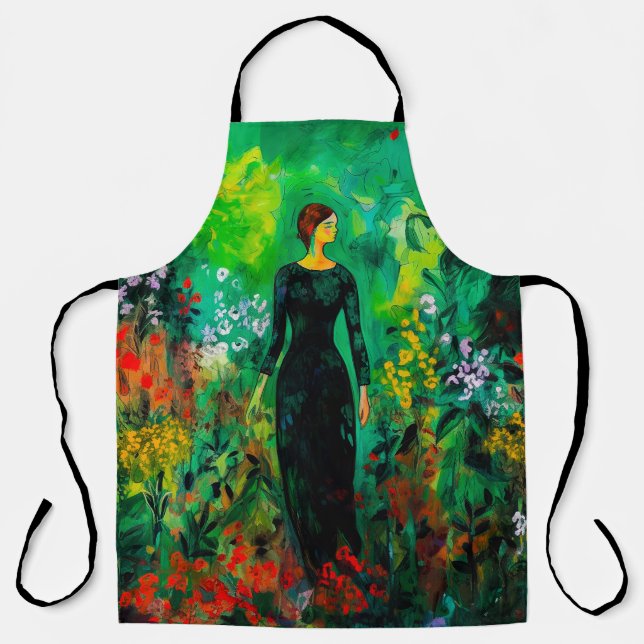 Woman in Beautiful Green Meadow  Apron (Front)