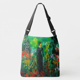 Woman in Beautiful Green Meadow Crossbody Bag
