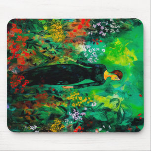 Woman in Beautiful Green Meadow Mouse Pad