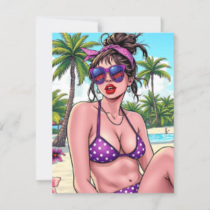 Woman in Bikini and Bandanna at Beach  Postcard
