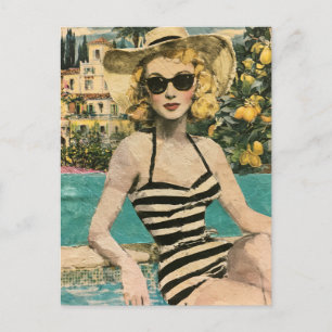 Woman in Black and White Bathing Suit Lemon Tree Postcard