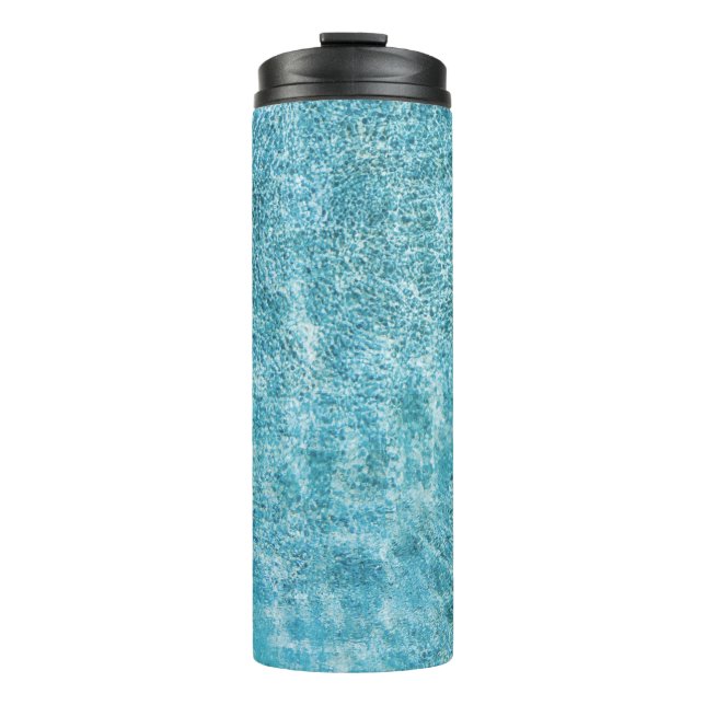 Woman in black bikini bottom and white sun hat sta thermal tumbler (Front)