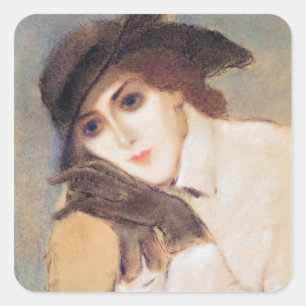 Woman in Black Gloves Square Sticker