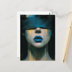 Woman in Blue Blindfold Golden Tears Postcard
