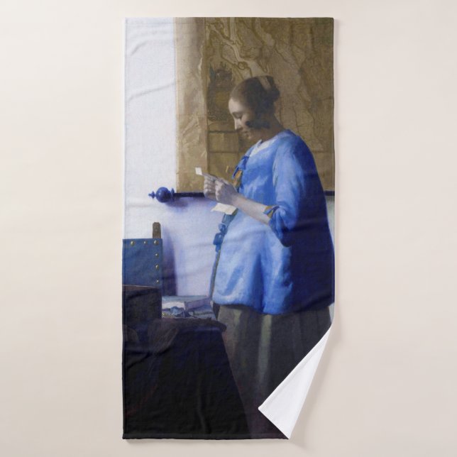 Woman in Blue, Johannes Vermeer Bath Towel (Bath Towel)