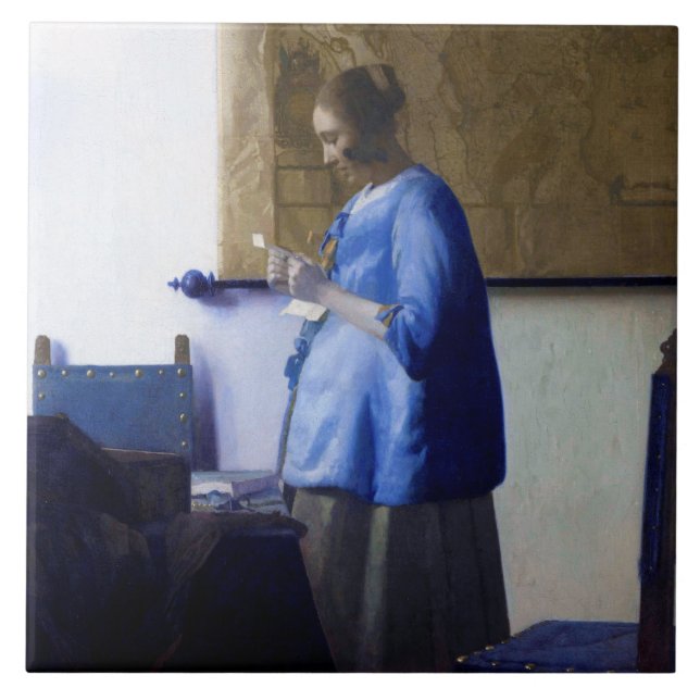 Woman in Blue, Johannes Vermeer Ceramic Tile (Front)