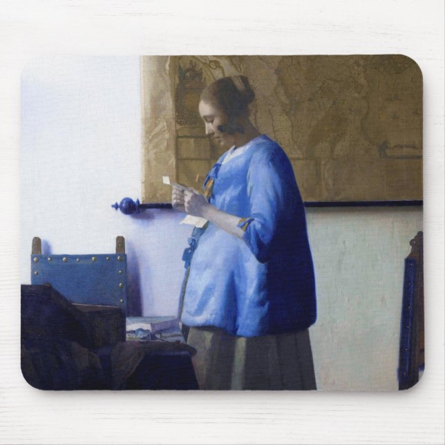 Woman in Blue, Johannes Vermeer Mouse Pad (Front)