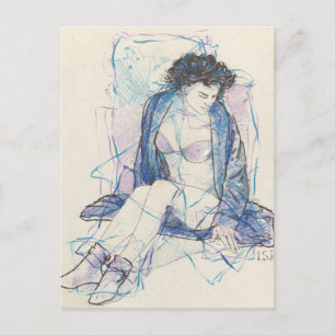 Woman in Blue Postcard