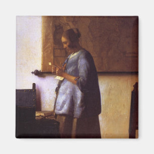 Woman in Blue Reading a Letter Magnet