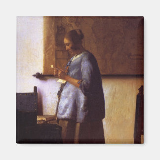 Woman in Blue Reading a Letter Magnet