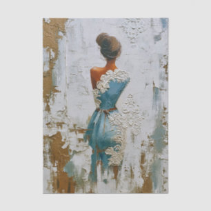 Woman in Blue & Textured Lace Dress EP9R Decoupage Tissue Paper