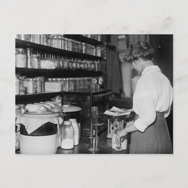Woman in Chemistry Lab, 1910s Postcard (Front)