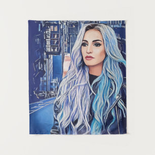 Woman In City Surreal Abstract Art Tapestry
