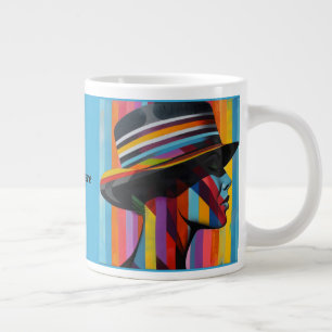 Woman in Colourful Hat 2 striking silhouette Large Coffee Mug