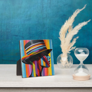 Woman in Colourful Hat 2 Striking silhouette Plaque