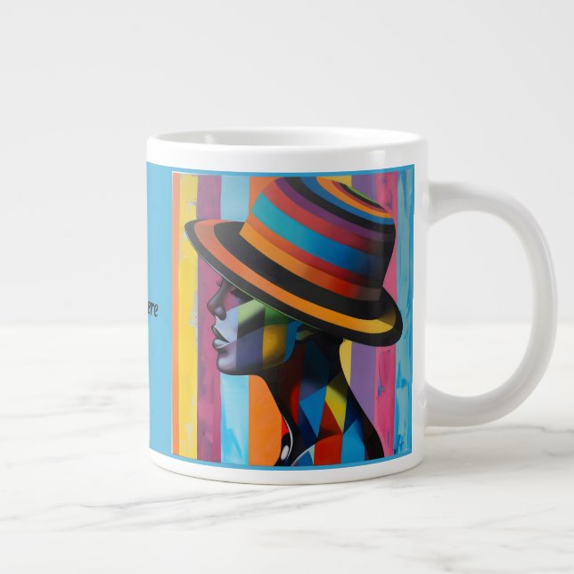 Woman in Colourful Hat 4 striking silhouette Large Coffee Mug (Right)
