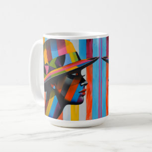 Woman in Colourful Hat striking silhouette Coffee Mug