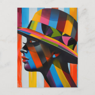 Woman in Colourful Hat striking silhouette Postcard