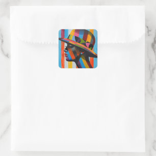 Woman in Colourful Hat striking silhouette Square Sticker