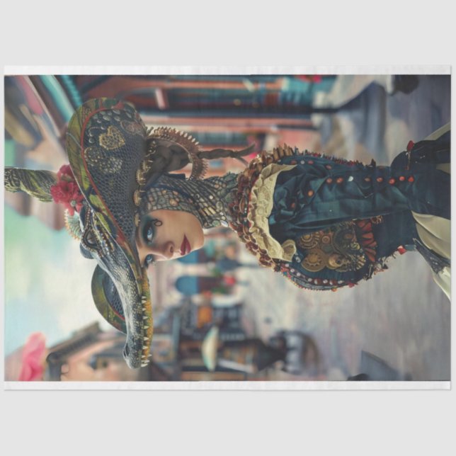 Woman in Costume Alligator Beauty Decoupage Tissue Paper (Front)