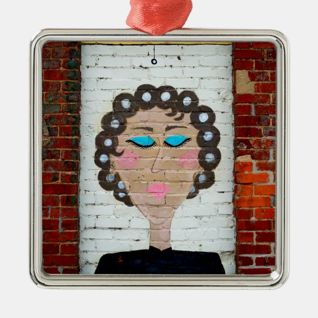Woman in Curlers Metal Tree Decoration (Front)