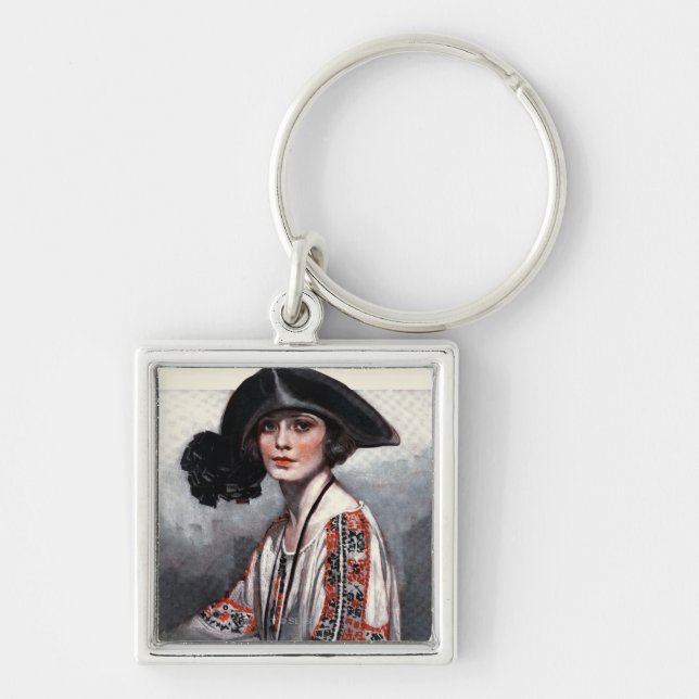 Woman in Embroidered Blouse Key Ring (Front)
