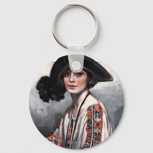 Woman in Embroidered Blouse Key Ring