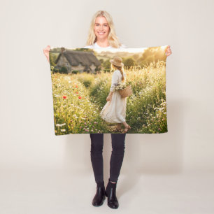 Woman in Field of Wheat Fleece Blanket