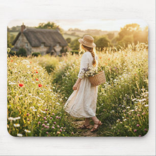 Woman in Field of Wheat Mouse Pad