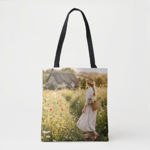 Woman in Field of Wheat Tote Bag