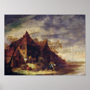 Woman in Front of a Cottage Poster