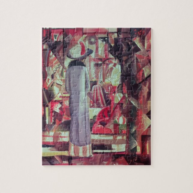 Woman in front of a large illuminated window jigsaw puzzle (Vertical)