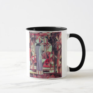 Woman in front of a large illuminated window mug