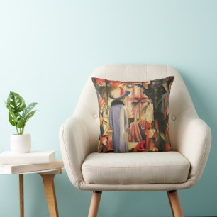 Woman in Front of a Shop Window by August Macke Cushion