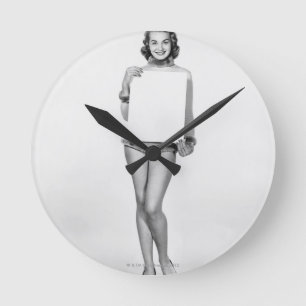Woman in Fur Round Clock