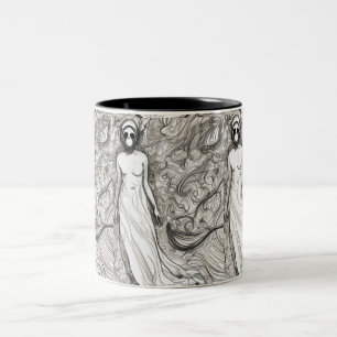 Woman in gas mask Two-Tone coffee mug