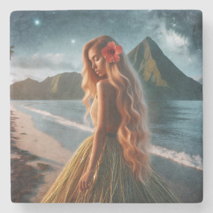 Woman in Grass Skirt Stone Coaster